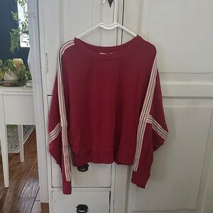Exppress One Eleven Red Sweatshirt with Striped Sleeves size large
